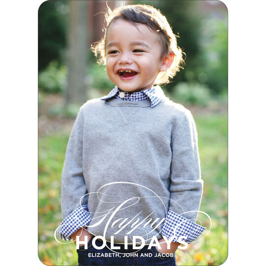 Vertical Happy Holidays Flourish Flat Photo Cards